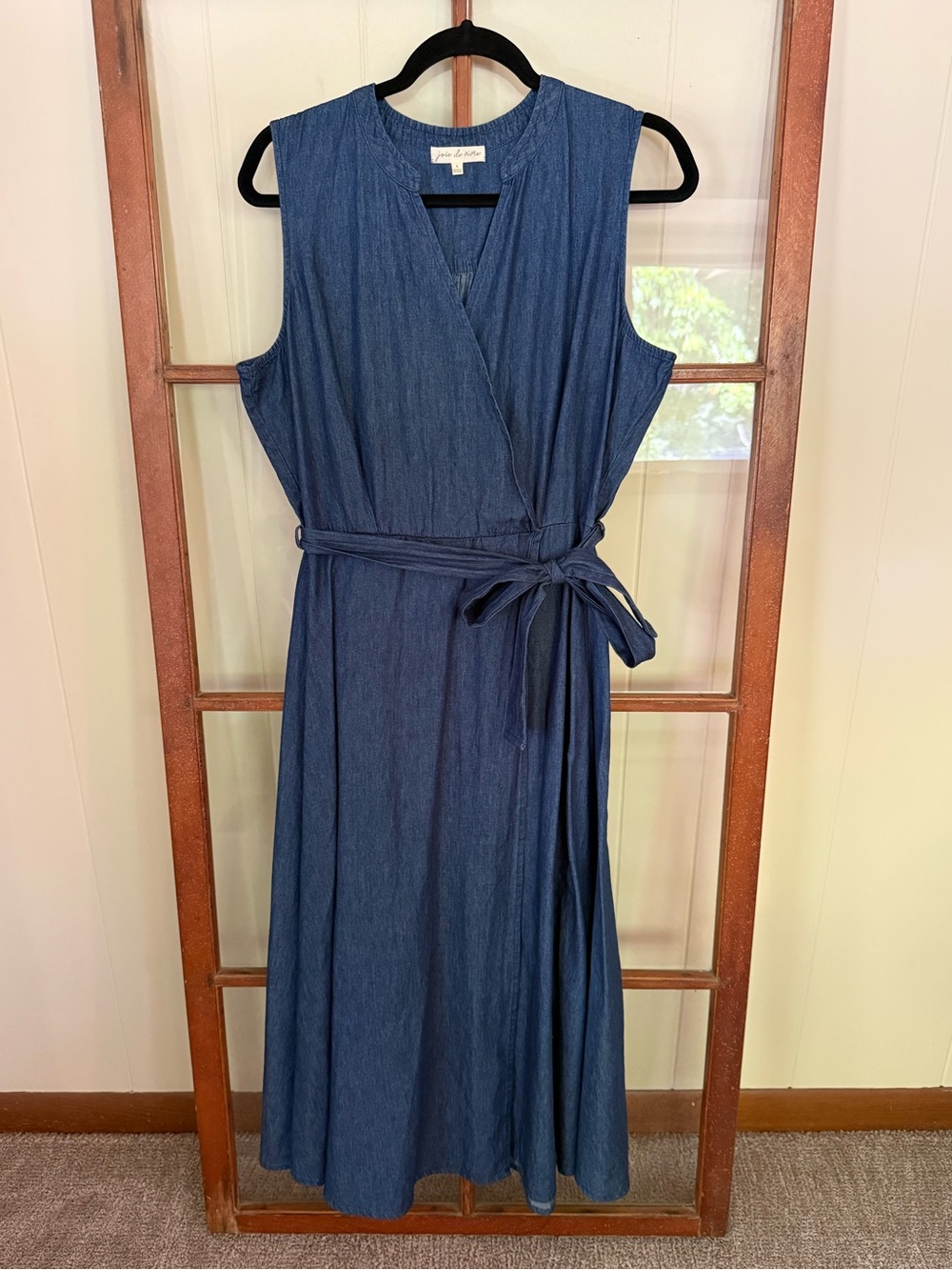 Joie de Vivre Denim Blue Jean Sleeveless Wrap Midi Dress 100% Cotton - Large